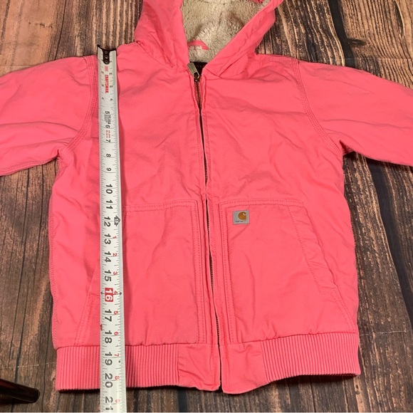 Carhartt Canvas Hooded Jacket Toddler Size S 7/8 Pink Sherpa Lined OJ9566-G - Picture 13 of 14
